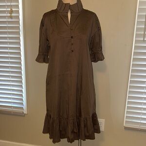 Sedge Brown Ruffle Hem Midi Dress